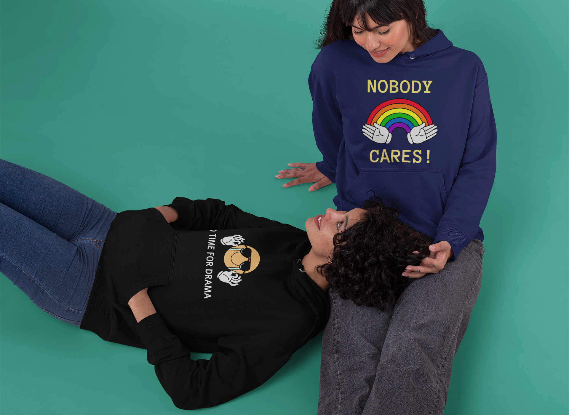 Women's Printed Hoodies (Black and Navy Blue) - Image 2