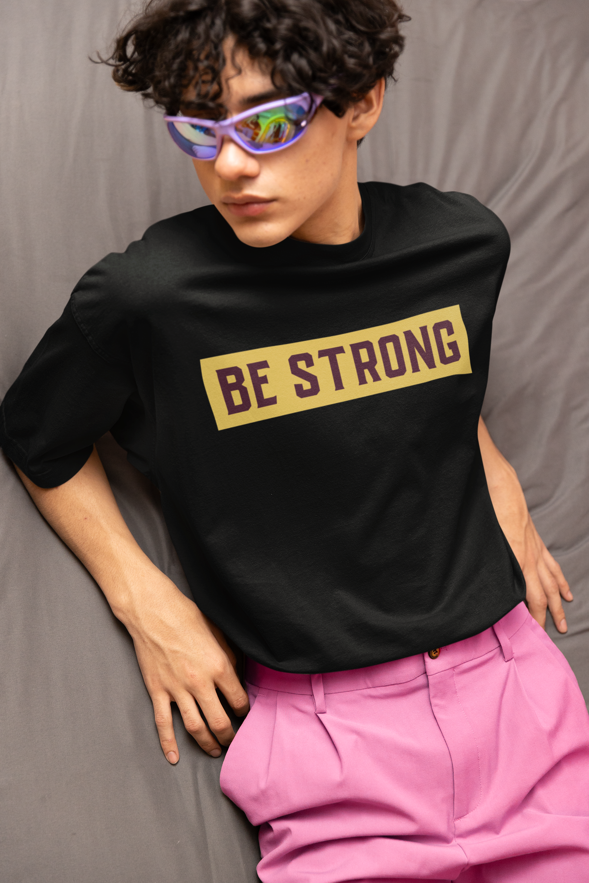 Men's Be Strong Oversized T-Shirt (Black) - Image 2